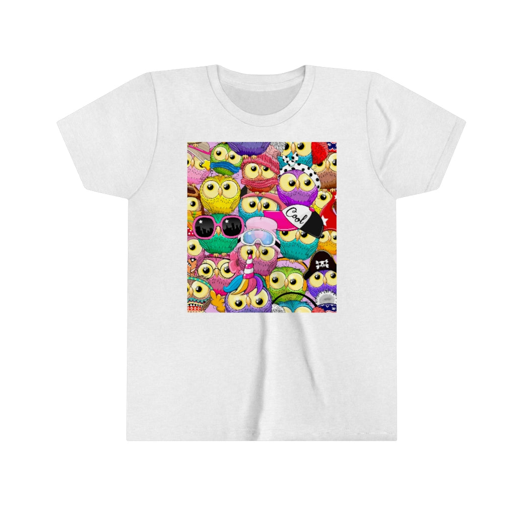 Youth Short Sleeve Tee "Colorful Pattern with cute cartoon owls"