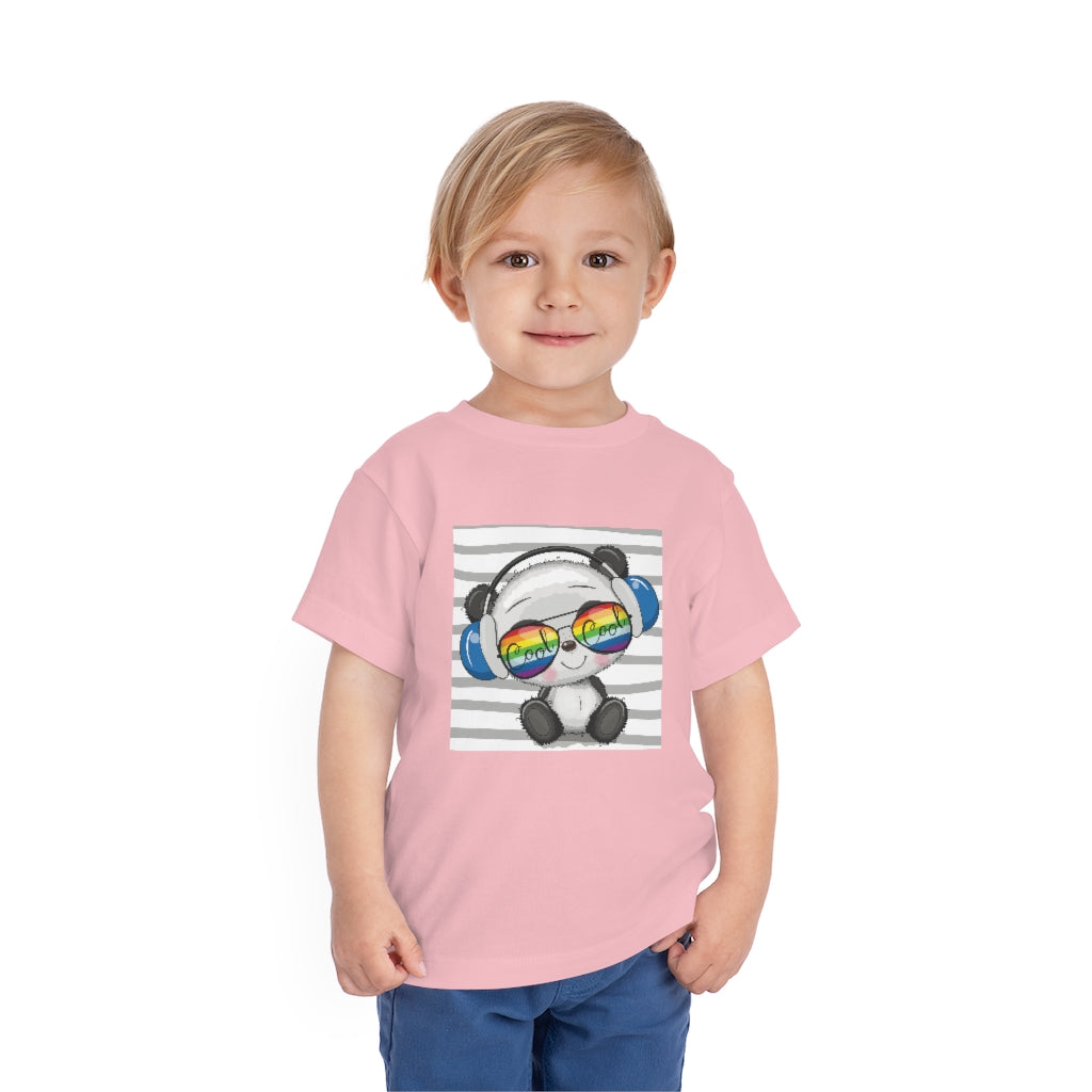 Kids Short Sleeve Tee "Cool Cartoon Cute Panda with sun glasses and headphones"