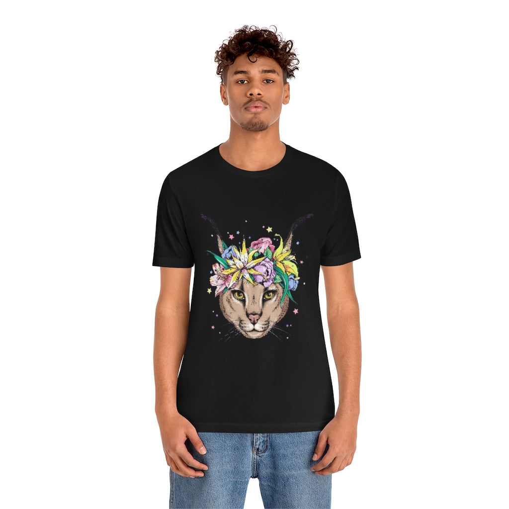 Unisex Jersey Short Sleeve Tee "Caracal with flowers"