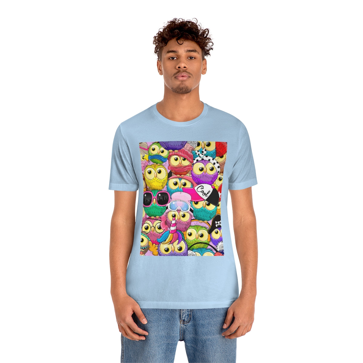 Unisex Jersey Short Sleeve Tee "Colorful Pattern with cute cartoon owls"