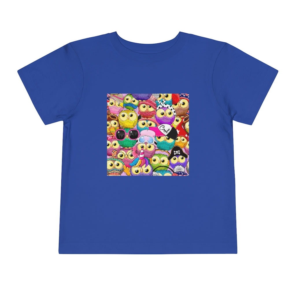 Kids Short Sleeve Tee "Colorful Pattern with cute cartoon owls"