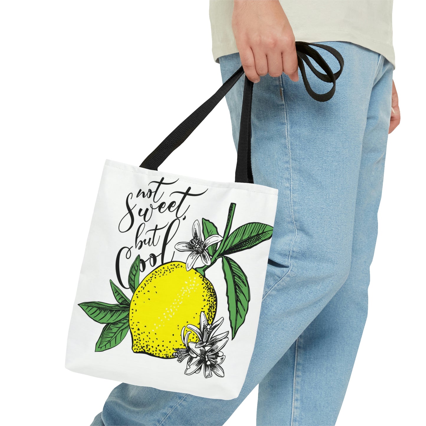 AOP Tote Bag 2 sides "Lemons with leaves and flowers"