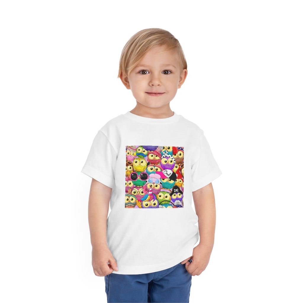 Kids Short Sleeve Tee "Colorful Pattern with cute cartoon owls"
