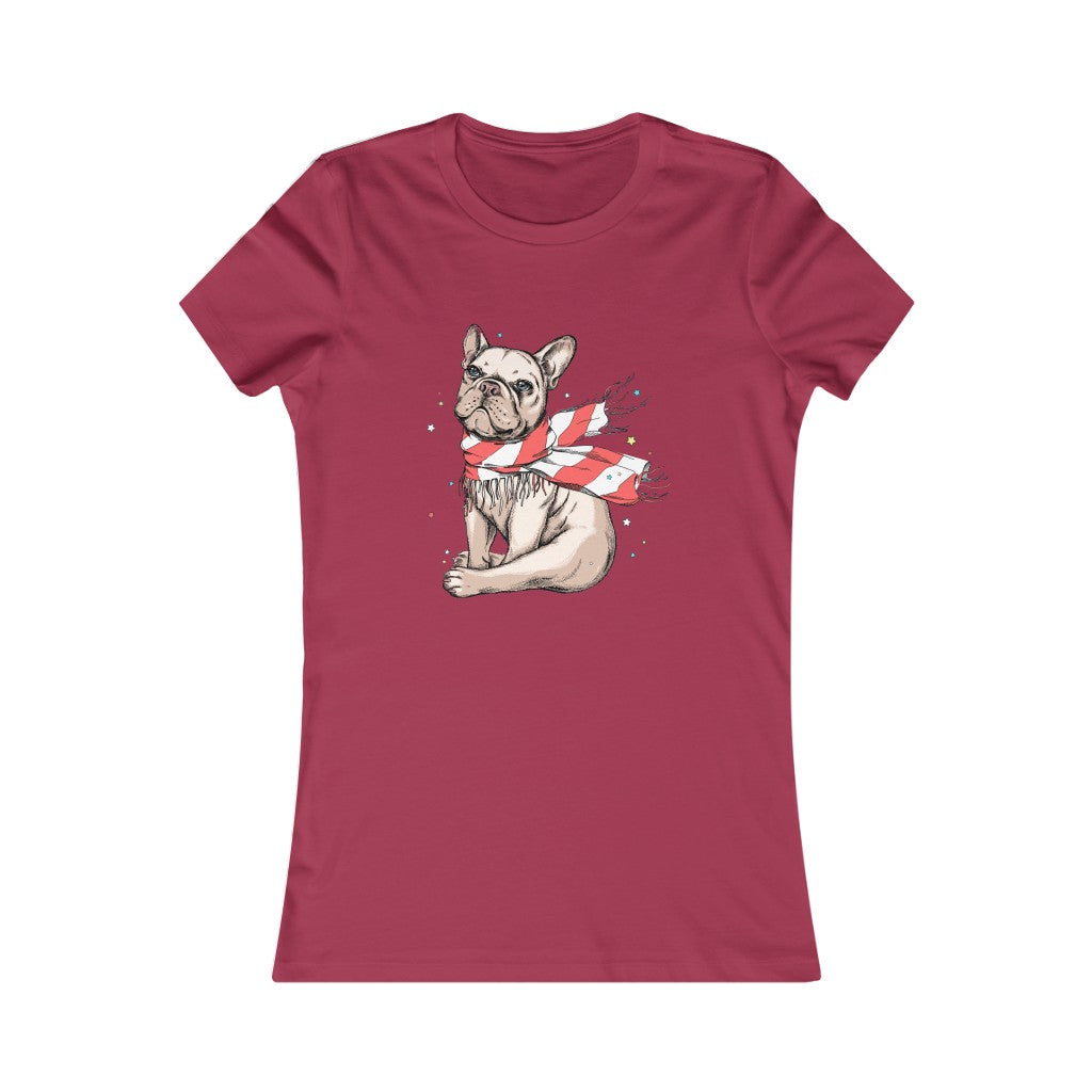 Women's Favorite Tee "French bulldog in a striped scarf"