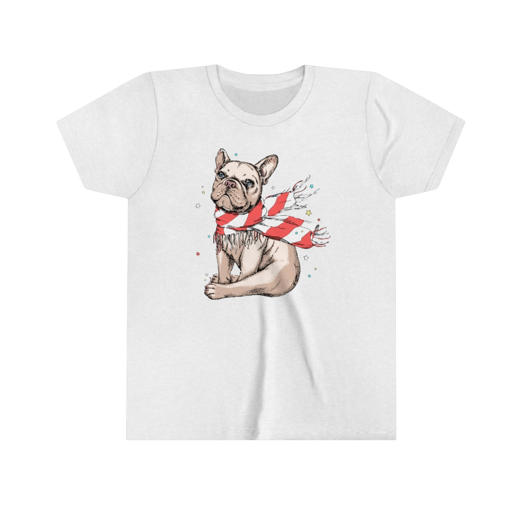 Youth Short Sleeve Tee "French bulldog in a striped scarf"