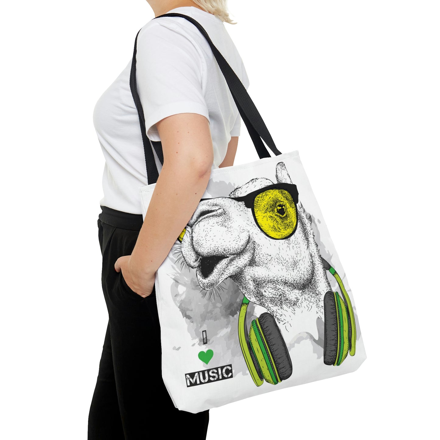 AOP Tote Bag "Camel in the glasses and headphones"