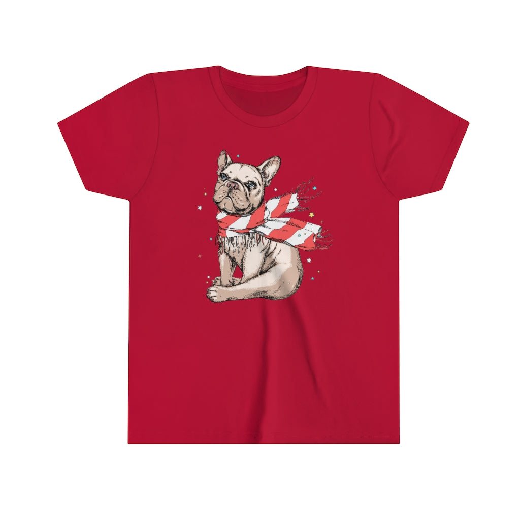 Youth Short Sleeve Tee "French bulldog in a striped scarf"
