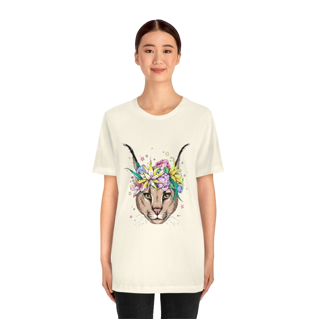 Unisex Jersey Short Sleeve Tee "Caracal with flowers"