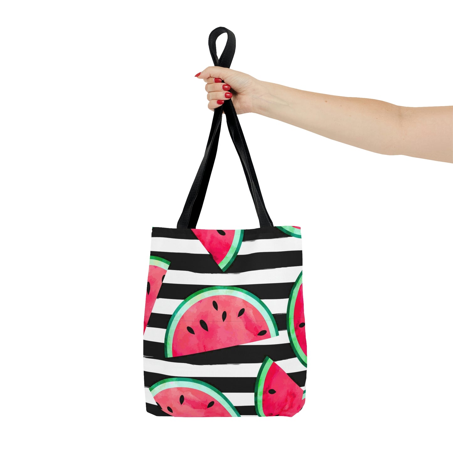 AOP Tote Bag "Watermelon pieces. Striped background"