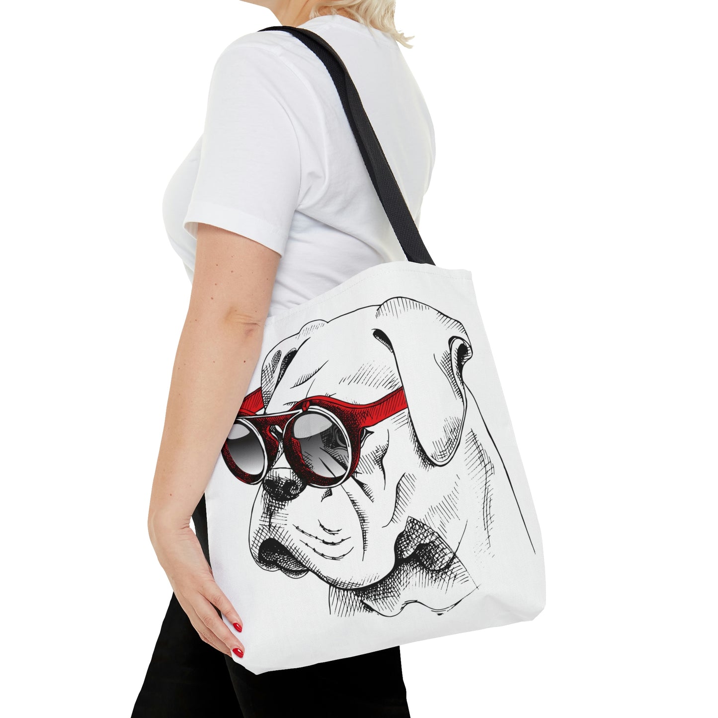 AOP Tote Bag "Bulldog in a red sunglasses"