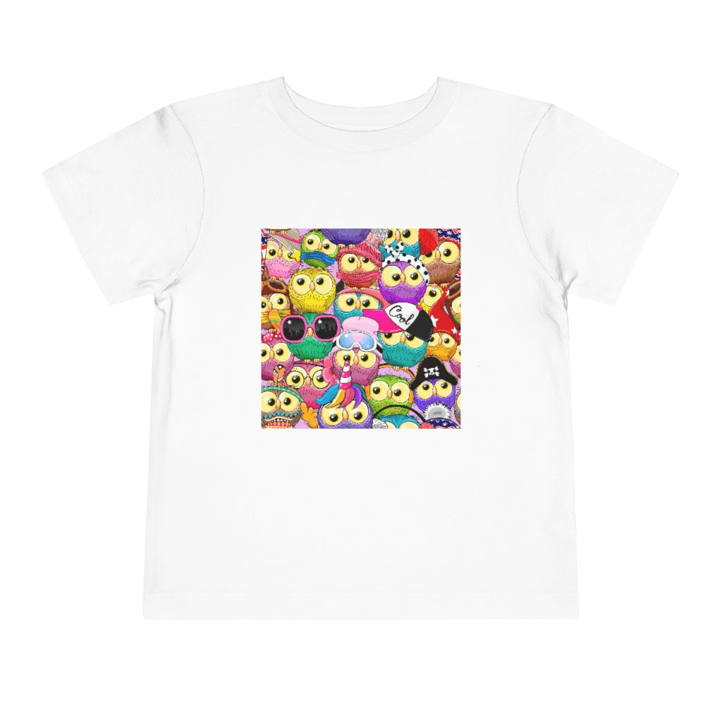 Kids Short Sleeve Tee "Colorful Pattern with cute cartoon owls"