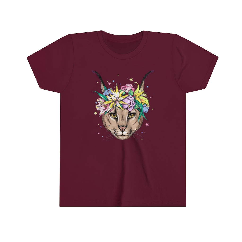 Youth Short Sleeve Tee "Caracal with flowers"