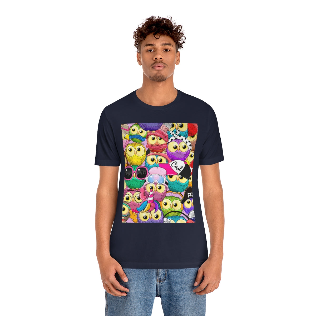 Unisex Jersey Short Sleeve Tee "Colorful Pattern with cute cartoon owls"