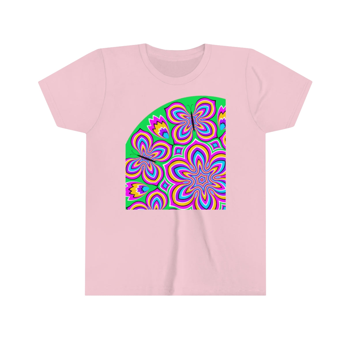 Youth Short Sleeve Tee "Optical illusion Colorful flower and butterflies"