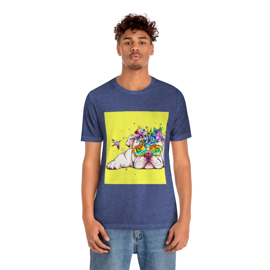 Unisex Jersey Short Sleeve Tee "English bulldog & bird"