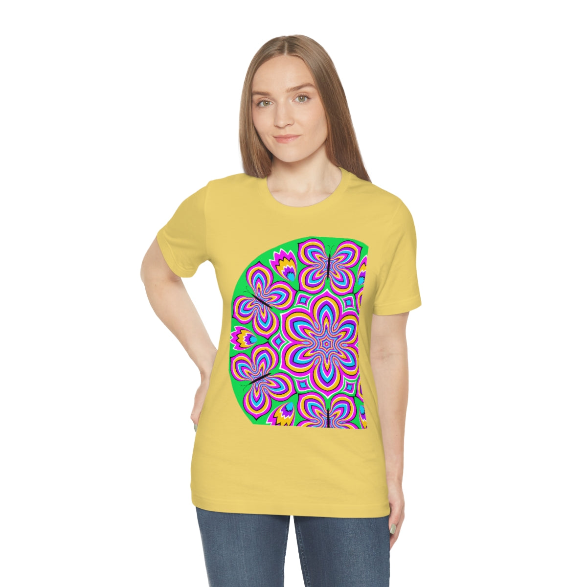Unisex Jersey Short Sleeve Tee "Optical illusion Colorful flower and butterflies"