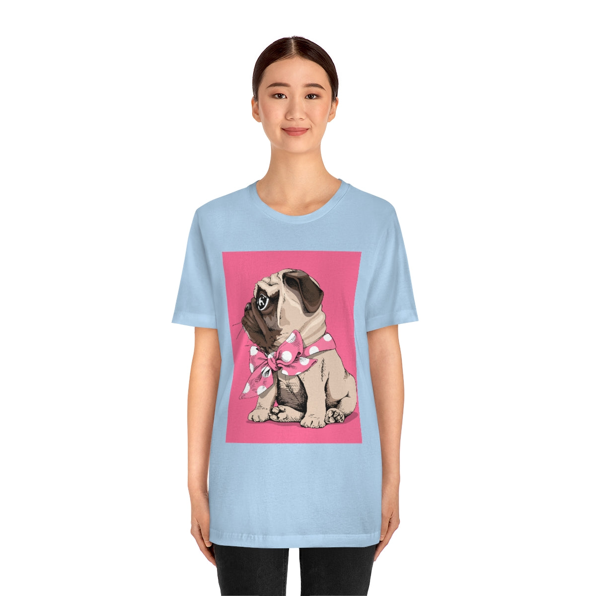 Unisex Jersey Short Sleeve Tee "Puppy Pug with a bow tie"