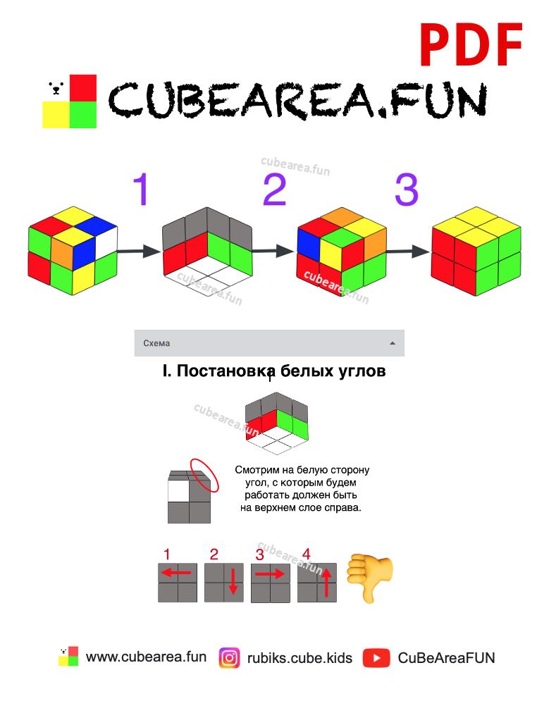 PDF Схема - Как собрать Кубик Рубика 2 на 2 от Cubearea.fun