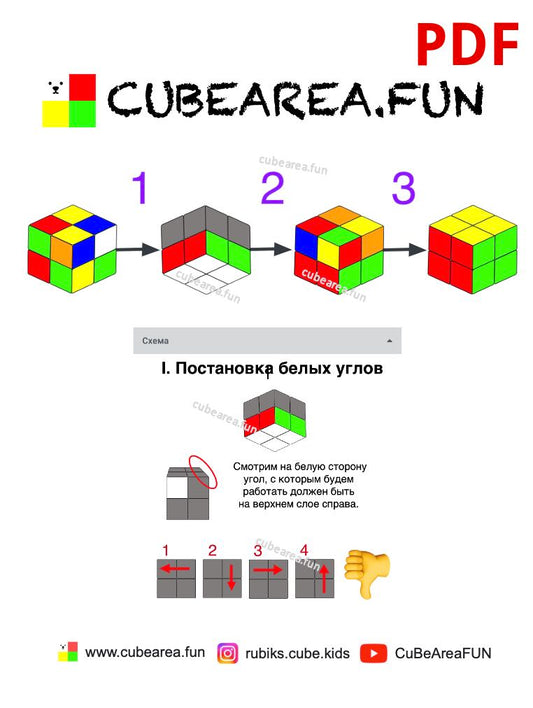 PDF Схема - Как собрать Кубик Рубика 2 на 2 от Cubearea.fun