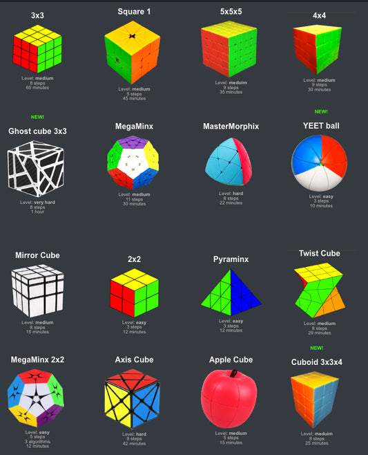 PDF schemes how to solve a Rubik’s cube and different puzzles bundle (16 in total)