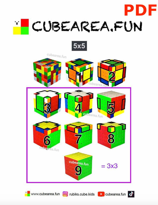 PDF Printable Scheme How to solve Cube 5x5x5 by Cubearea.fun Rubik's cube 5x5x5