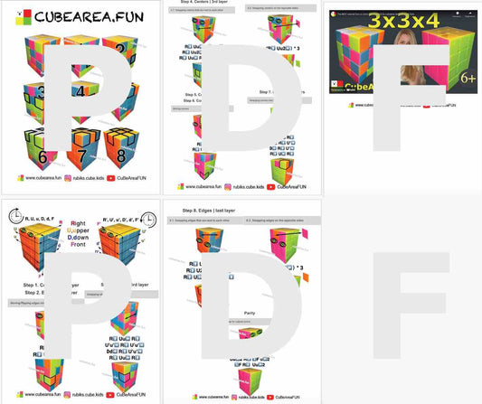 PDF Printable Scheme How to solve Cuboid 3x3x4 by Cubearea.fun Rubik's cube 3x3x4