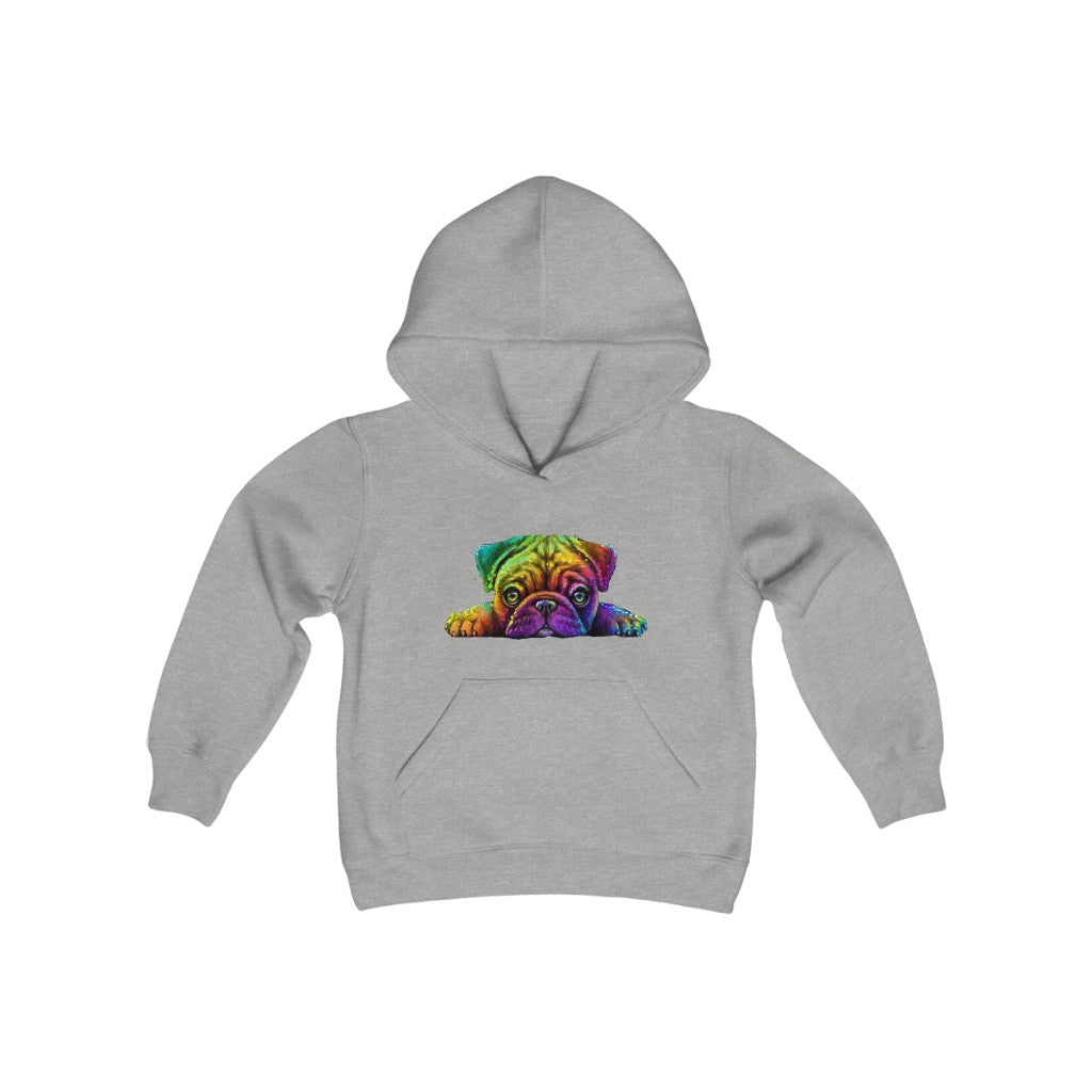 Youth Heavy Blend Hooded Sweatshirt "Colorful neon Pug"