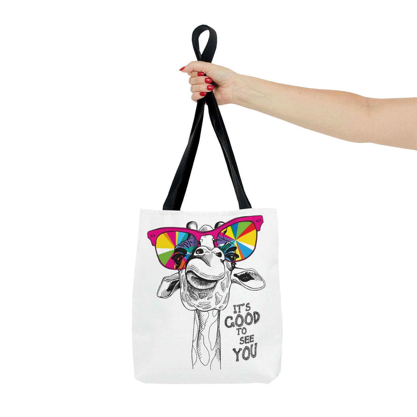 AOP Tote Bag "Giraffe in a bright colouring glasses"