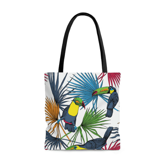 AOP Tote Bag "Tropical leaves, palm and Toucan birds"