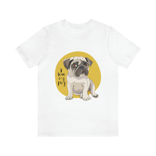 Unisex Jersey Short Sleeve Tee "Puppy Pug on a yellow background"