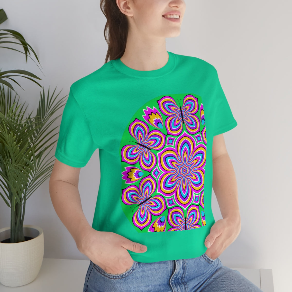 Unisex Jersey Short Sleeve Tee "Optical illusion Colorful flower and butterflies"