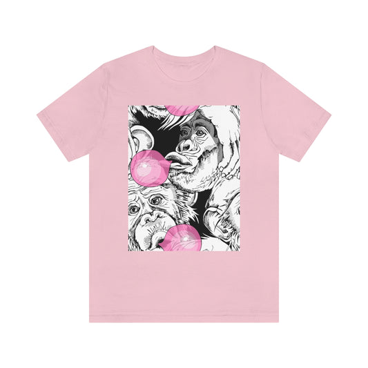 Unisex Jersey Short Sleeve Tee "Funny Monkey with a pink bubble gum"