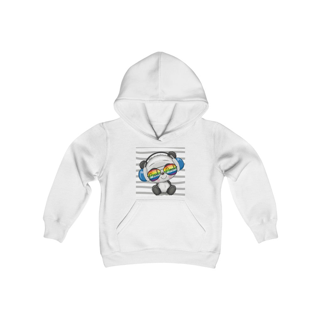 Youth Heavy Blend Hooded Sweatshirt "Cool Cartoon Cute Panda with sun glasses and headphones"