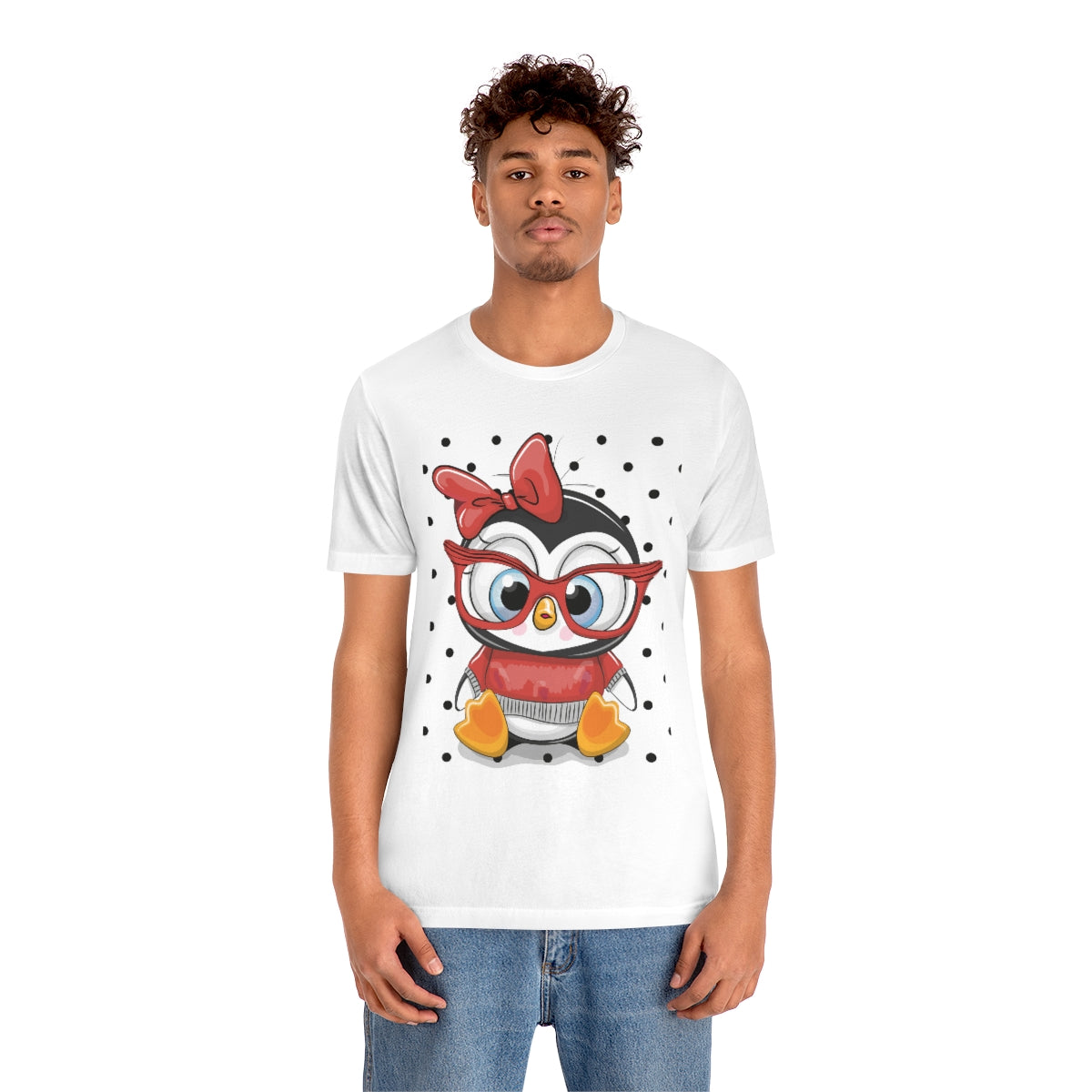 Unisex Jersey Short Sleeve Tee "Cute Cartoon Penguin with red glasses"