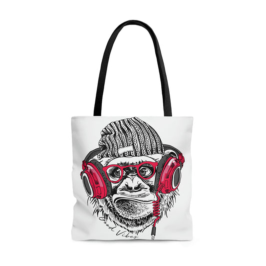 AOP Tote Bag "Funny Monkey and pink headphones"