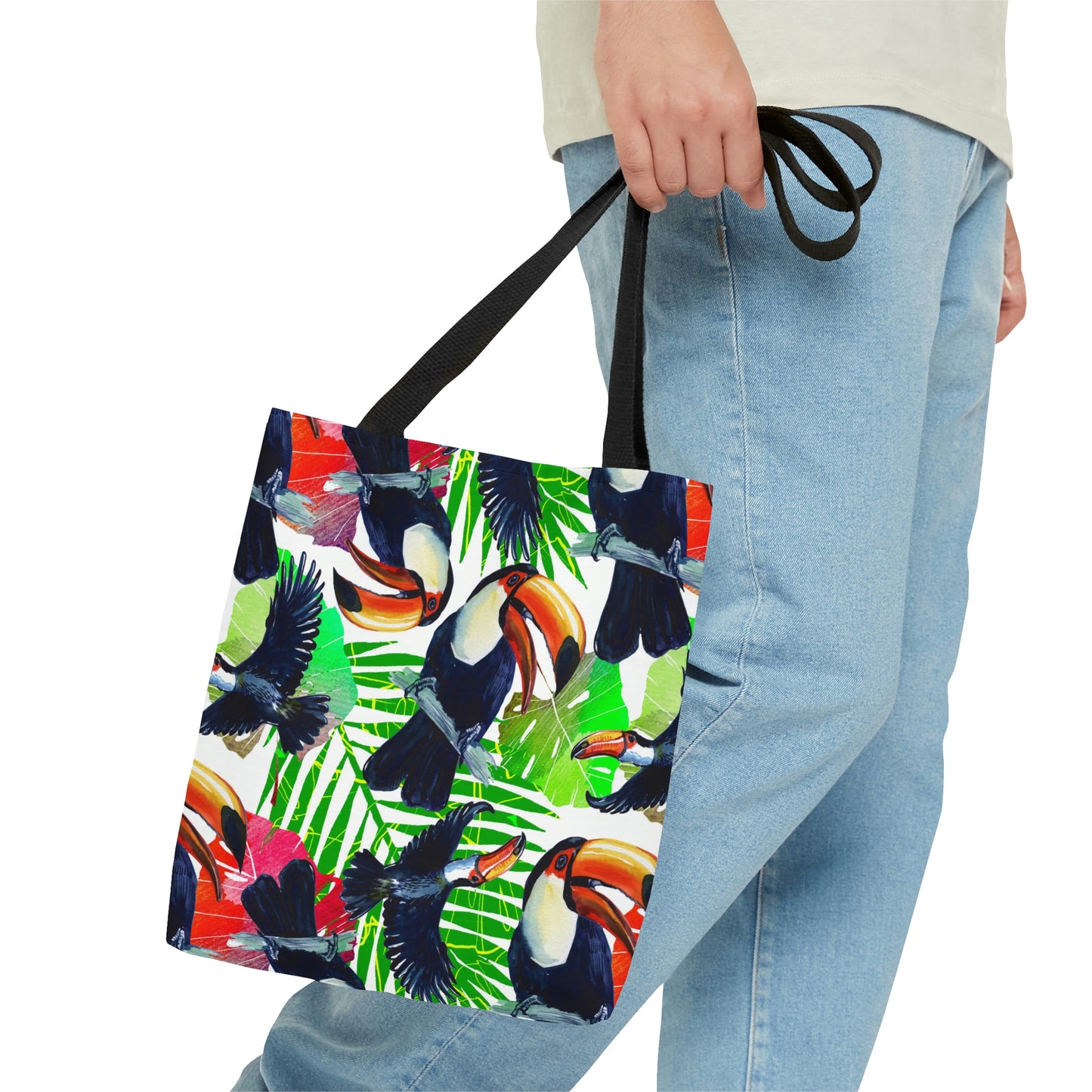 AOP Tote Bag "Tropical leaves and Toucan birds"