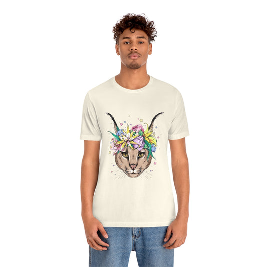 Unisex Jersey Short Sleeve Tee "Caracal with flowers"