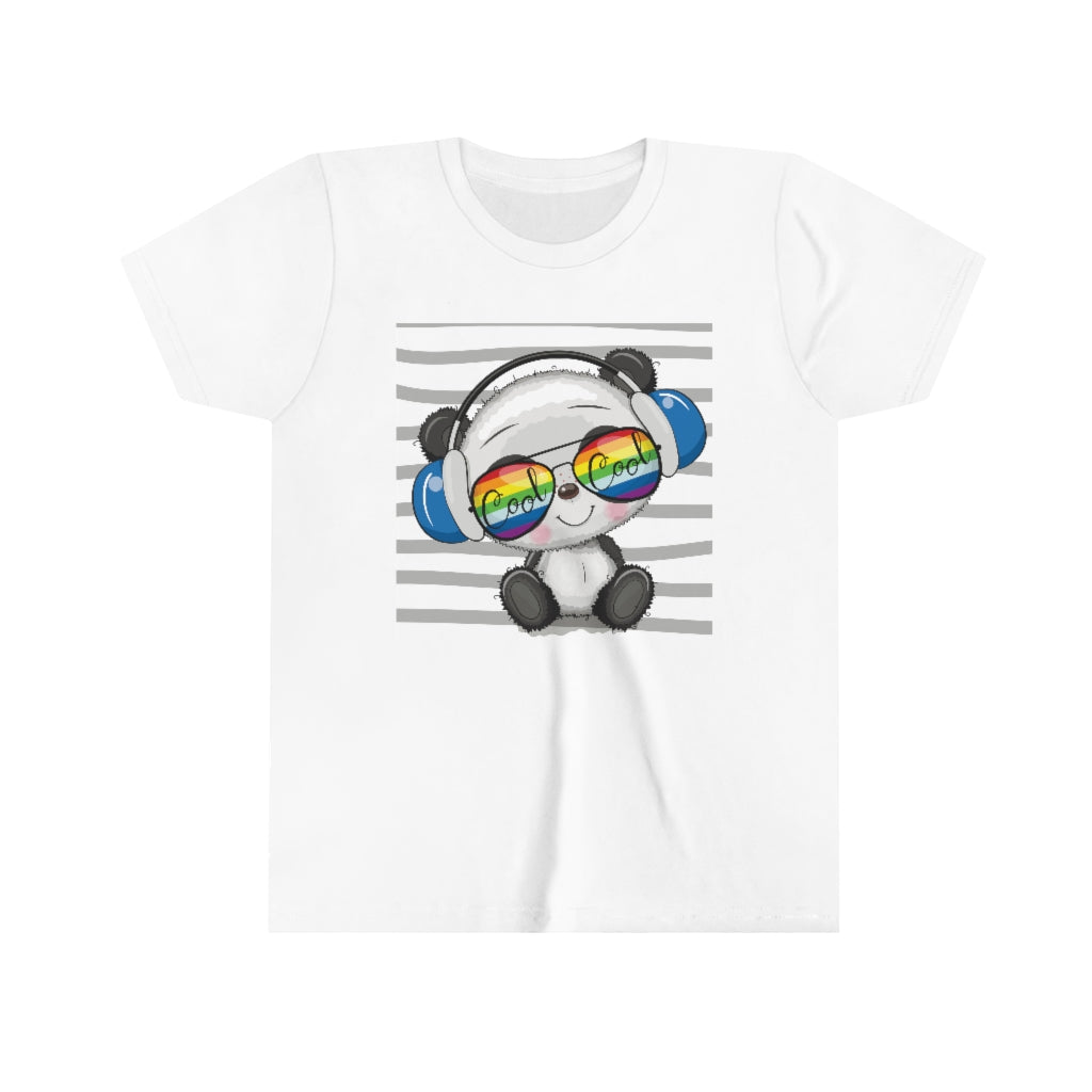 Youth Short Sleeve Tee "Cool Cartoon Cute Panda with sun glasses and headphones"