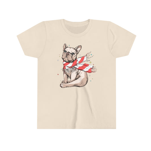 Youth Short Sleeve Tee "French bulldog in a striped scarf"
