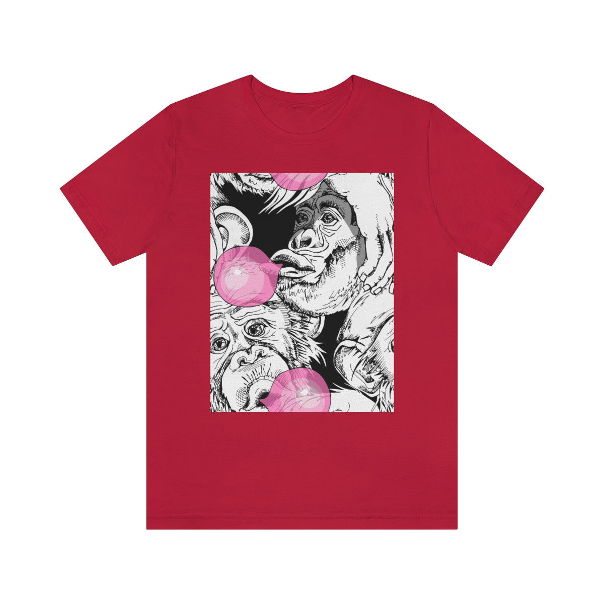 Unisex Jersey Short Sleeve Tee "Funny Monkey with a pink bubble gum"