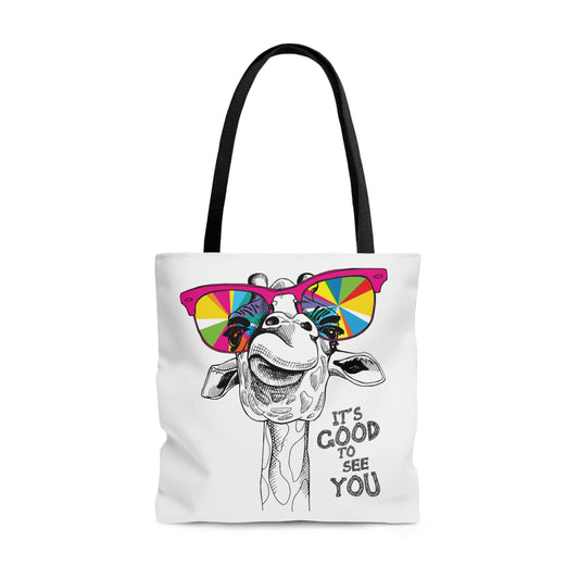 AOP Tote Bag "Giraffe in a bright colouring glasses"