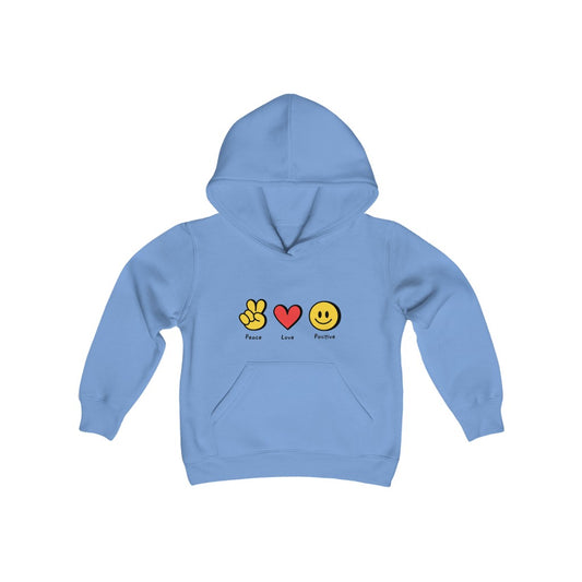 Youth Heavy Blend Hooded Sweatshirt "Peace, love, positive"