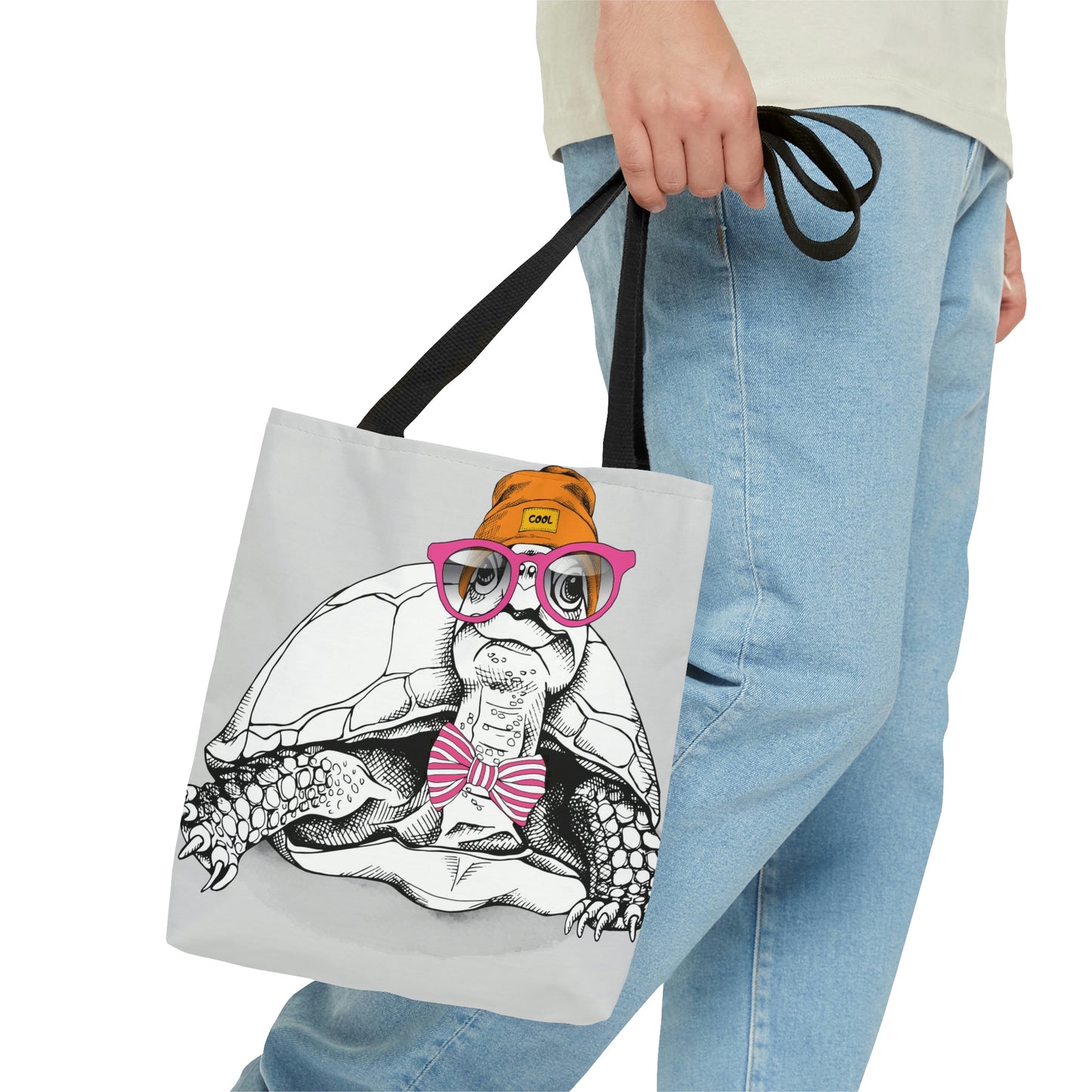 AOP Tote Bag "Turtle in a Hipster Hat with glasses"