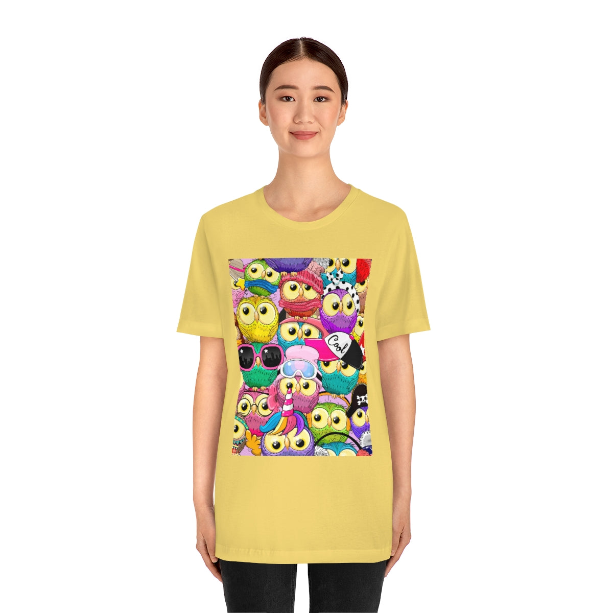 Unisex Jersey Short Sleeve Tee "Colorful Pattern with cute cartoon owls"