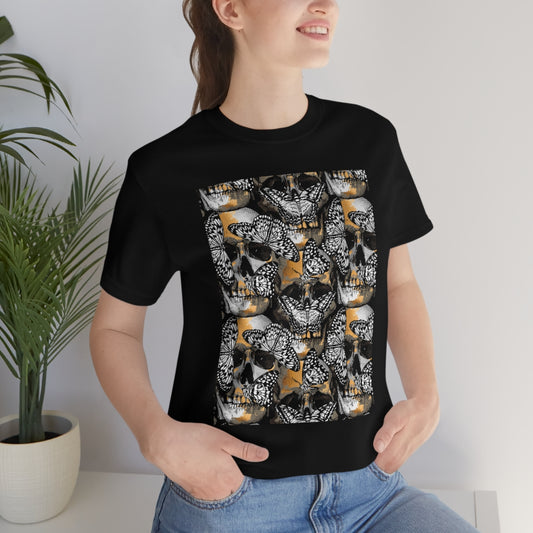 Unisex Jersey Short Sleeve Tee "Gold and silver Human skulls with & Butterflies"