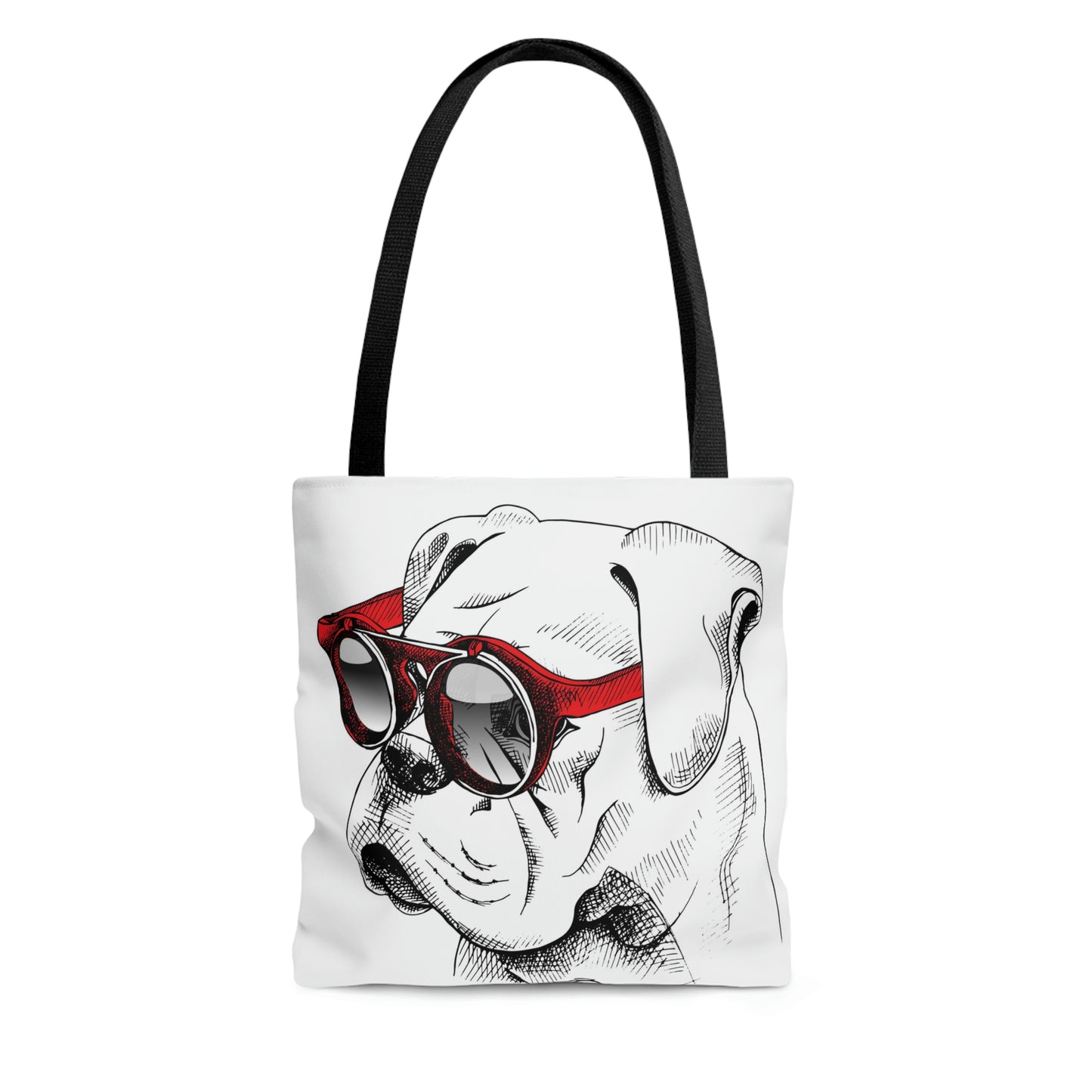 AOP Tote Bag "Bulldog in a red sunglasses"