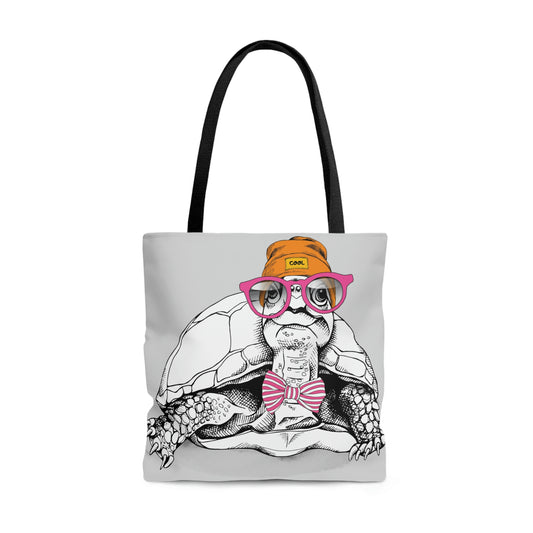 AOP Tote Bag "Turtle in a Hipster Hat with glasses"