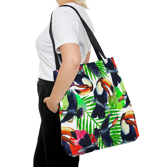 AOP Tote Bag "Tropical leaves and Toucan birds"
