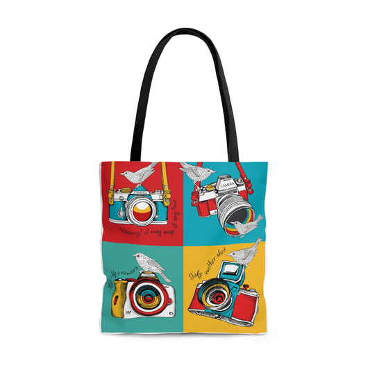 AOP Tote Bag "Cameras and birds"