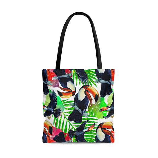 AOP Tote Bag "Tropical leaves and Toucan birds"